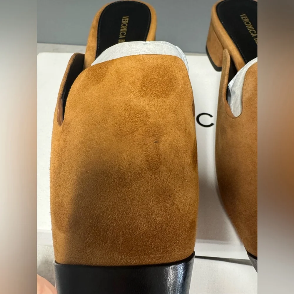 NIB- Veronica Beard Cecile Tan and Black Mules - Picture 3 of 7